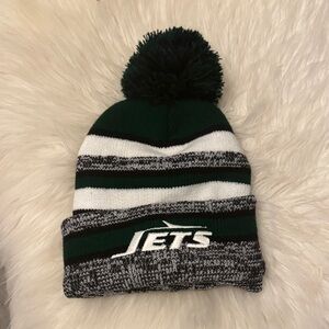 Green and White Kids Pom-Pom Beanie